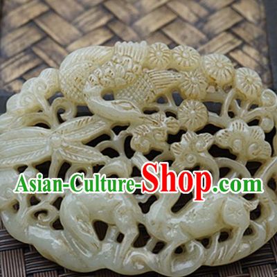 Handmade Chinese Jade Carving Deers Pendant Traditional Jade Craft Jewelry Accessories