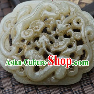 Handmade Chinese Jade Carving Double Dragons Pendant Traditional Jade Craft Jewelry Accessories