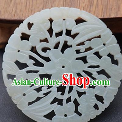 Handmade Chinese Jade Carving Flowers Round Pendant Traditional Jade Craft Jewelry Accessories