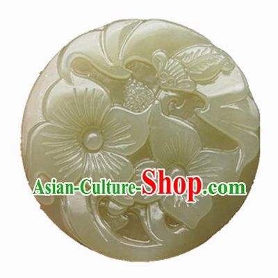 Handmade Chinese Jade Carving Bat Flowers Pendant Traditional Jade Craft Jewelry Accessories