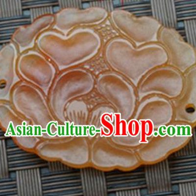 Handmade Chinese Ancient Yellow Jade Carving Peony Pendant Traditional Jade Craft Jewelry Accessories