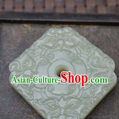 Handmade Chinese Ancient Jade Carving Square Pendant Traditional Jade Craft Jewelry Accessories