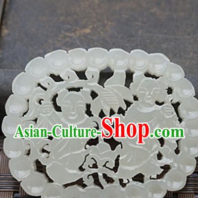 Handmade Chinese Ancient Jade Carving Children Pendant Traditional Jade Craft Jewelry Accessories