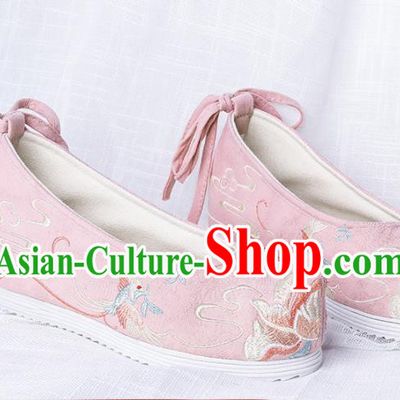 Chinese Traditional Embroidered Phoenix Peony Pink Shoes Hanfu Cloth Shoes Handmade Ancient Princess Shoes for Women