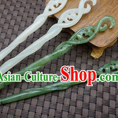 Chinese Handmade Jade Snake Hairpins Carving Jade Hair Accessories for Women for Men