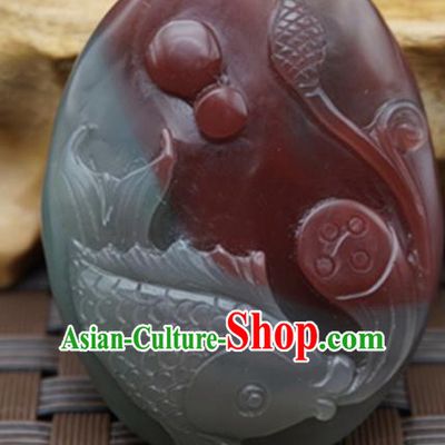 Chinese Handmade Carving Lotus Fish Jade Pendant Traditional Jade Craft Jewelry Accessories