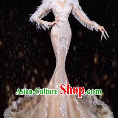 Handmade Modern Fancywork Stage Show Champagne Full Dress Halloween Cosplay Queen Fancy Ball Costume for Women