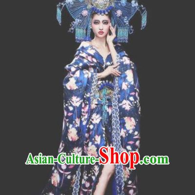 Traditional Chinese Cosplay Queen Navy Costume Stage Show Modern Fancywork Dress for Women