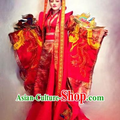 Traditional Chinese Cosplay Queen Costume Stage Show Modern Fancywork Red Dress for Women