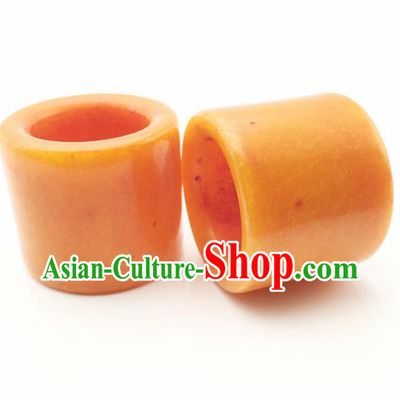 Chinese Handmade Ancient Yellow Jade Rings Traditional Jade Thimble Jewelry Accessories for Women for Men