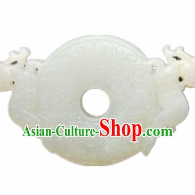 Chinese Handmade Jewelry Accessories Carving Dragons White Jade Pendant Ancient Traditional Jade Craft Decoration