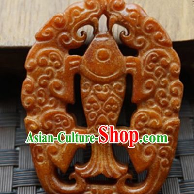Chinese Handmade Jewelry Accessories Carving Fish Jade Pendant Ancient Traditional Jade Craft Decoration