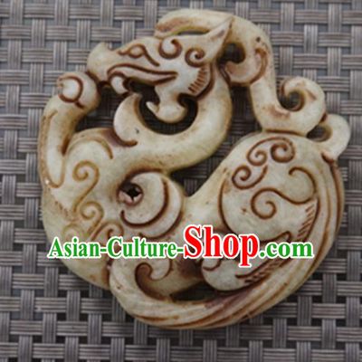 Chinese Handmade Jewelry Accessories Carving Dragon Retro Jade Pendant Ancient Traditional Jade Craft Decoration
