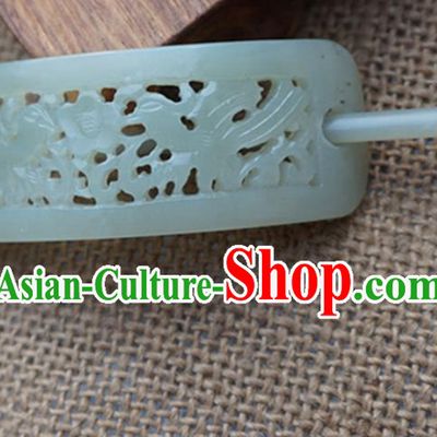 Chinese Handmade Jade Carving Bird Hairdo Crown Ancient Jade Hairpins Hair Accessories for Women for Men