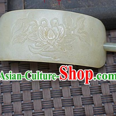 Chinese Handmade Jade Carving Peony Hairdo Crown Ancient Jade Hairpins Hair Accessories for Women for Men