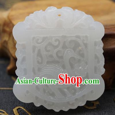 Chinese Handmade Carving Crane White Jade Pendant Jewelry Accessories Ancient Traditional Jade Craft Decoration