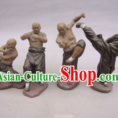 Chinese Ceramic Figurines Four Statues Kung Fu Shao Lin Masters 4 Characters Set