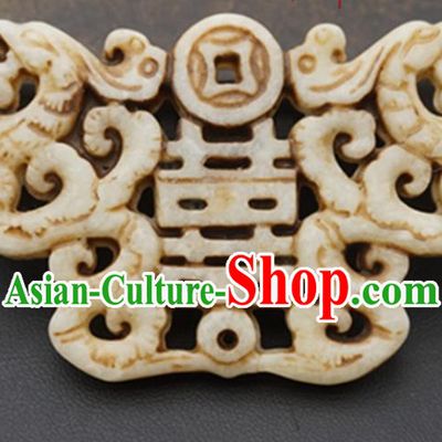 Chinese Handmade Carving Dragon Phoenix Jade Pendant Jewelry Accessories Ancient Traditional Jade Craft Decoration