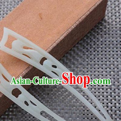Chinese Handmade White Jade Carving Hair Clip Ancient Jade Hairpins Hair Accessories for Women for Men