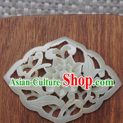 Chinese Handmade Carving Peony Jade Pendant Jewelry Accessories Ancient Traditional Jade Craft Decoration