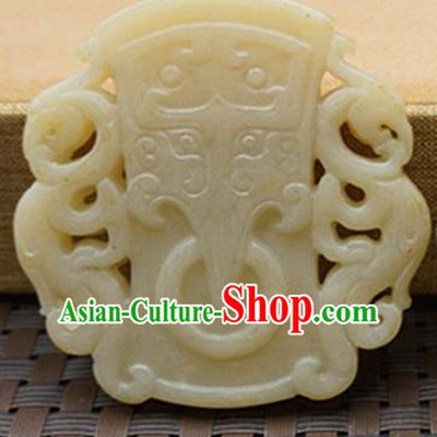 Chinese Handmade Carving Beast White Jade Pendant Jewelry Accessories Ancient Traditional Jade Craft Decoration
