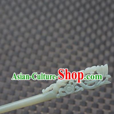 Chinese Handmade White Jade Carving Flower Hair Clip Ancient Jade Hairpins Hair Accessories for Women for Men
