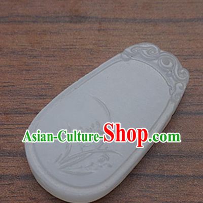 Chinese Handmade Carving Orchid Jade Pendant Jewelry Accessories Ancient Traditional Jade Craft Decoration