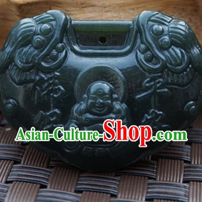 Chinese Handmade Carving Maitreya Jade Pendant Jewelry Accessories Ancient Traditional Jade Craft Decoration