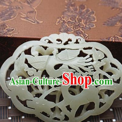 Handmade Chinese Ancient Jade Carving Crane Deer Pendant Traditional Jade Craft Jewelry Decoration Accessories