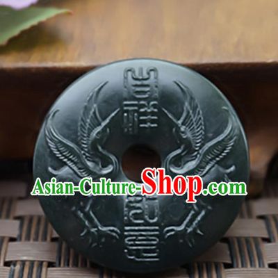 Chinese Handmade Gray Jade Carving Cranes Pendant Jewelry Accessories Ancient Traditional Jade Craft Decoration
