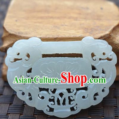 Chinese Handmade White Jade Carving Lotus Pendant Jewelry Accessories Ancient Traditional Jade Craft Decoration
