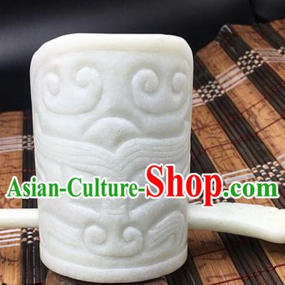 Chinese Handmade White Jade Carving Hairdo Crown Ancient Jade Hairpins Hair Accessories for Women for Men