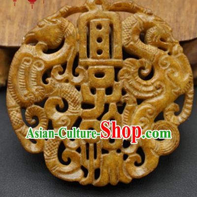 Chinese Handmade Jade Carving Dragon Phoenix Pendant Jewelry Accessories Ancient Traditional Jade Craft Decoration