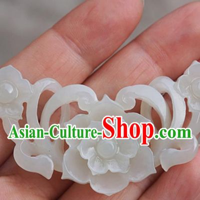 Chinese Handmade Jade Carving Flower Pendant Jewelry Accessories Ancient Traditional Jade Craft Decoration