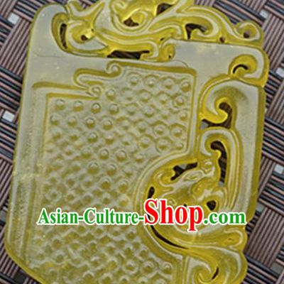 Chinese Handmade Yellow Jade Carving Dragons Pendant Jewelry Accessories Ancient Traditional Jade Craft Decoration