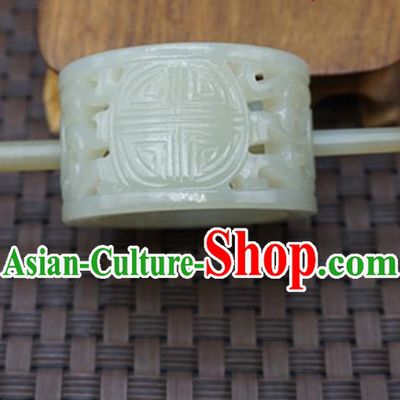 Chinese Handmade White Jade Carving Hairdo Crown Ancient Jade Hairpins Hair Accessories for Women for Men