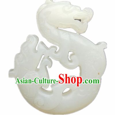 Chinese Ancient Jewelry Accessories Carving Dragon White Jade Pendant Traditional Handmade Jade Craft Decoration
