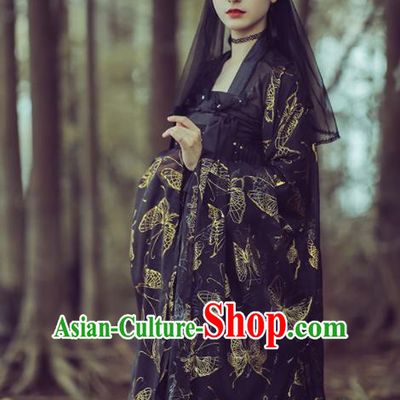 Chinese Ancient Peri Black Hanfu Dress Traditional Tang Dynasty Court Princess Historical Costume for Women