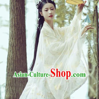 Chinese Ancient Peri Princess White Hanfu Dress Traditional Drama Tang Dynasty Court Lady Historical Costume for Women