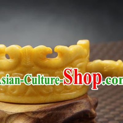 Handmade Chinese Yellow Jade Carving Beast Hair Crown Ancient Jade Hairpins Hair Accessories for Women for Men