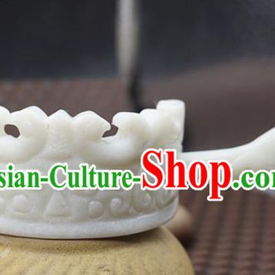 Handmade Chinese Jade Carving Hairdo Crown Ancient Swordsman White Jade Hairpins Hair Accessories for Women for Men