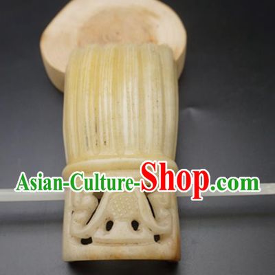 Handmade Chinese Yellow Jade Carving Hairdo Crown Ancient Swordsman Jade Hairpins Hair Accessories for Women for Men