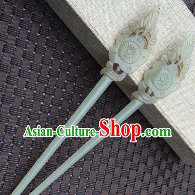 Handmade Chinese Jade Flower Hair Clip Ancient Palace Jade Carving Hairpins Hair Accessories for Women for Men