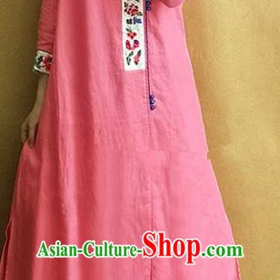 Traditional Chinese Tang Suit Cheongsam Embroidered Pink Qipao Dress National Costume for Women