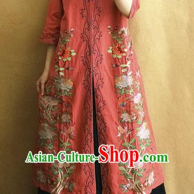 Traditional Chinese Embroidered Chrysanthemum Outer Garment Tang Suit Red Coat National Costume for Women