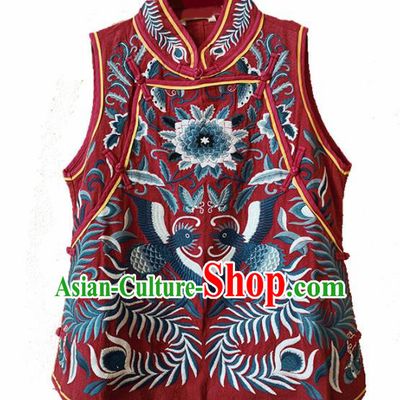 Traditional Chinese Embroidered Red Vest Upper Outer Garment Tang Suit Waistcoat National Costume for Women