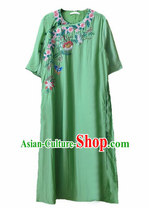 Traditional Chinese National Costume Tang Suit Embroidered Green Cheongsam Qipao Dress for Women Traditional Chinese National Costume Tang Suit Embroidered Green Cheongsam Qipao Dress for Women
