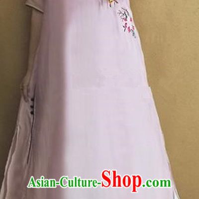 Traditional Chinese National Costume Tang Suit Embroidered Lilac Cheongsam Qipao Dress for Women