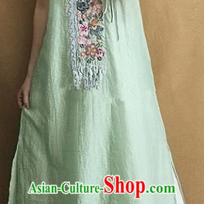 Traditional Chinese Embroidered Green Qipao Dress Tang Suit National Costume for Women