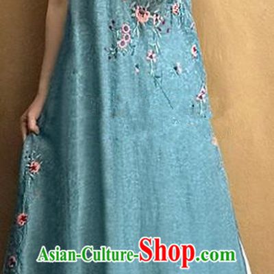 Traditional Chinese Embroidered Peacock Green Qipao Dress Tang Suit National Costume for Women